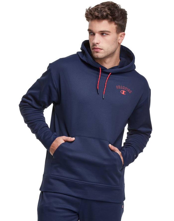 Champion Game Day Block Arch Logo Erkek Kapşonlu Sweatshirt Lacivert ( SKOHMZ187 )